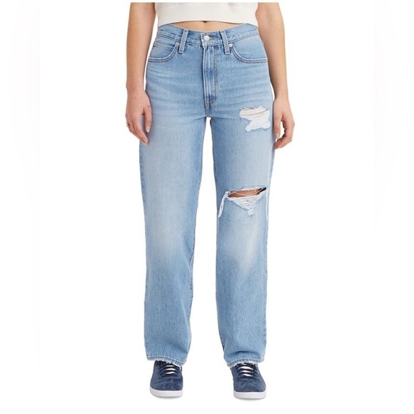 LEVIS 94 BAGGY BLUE distressed high rise woman grunge loose fit cotton jean 25 - Picture 1 of 12